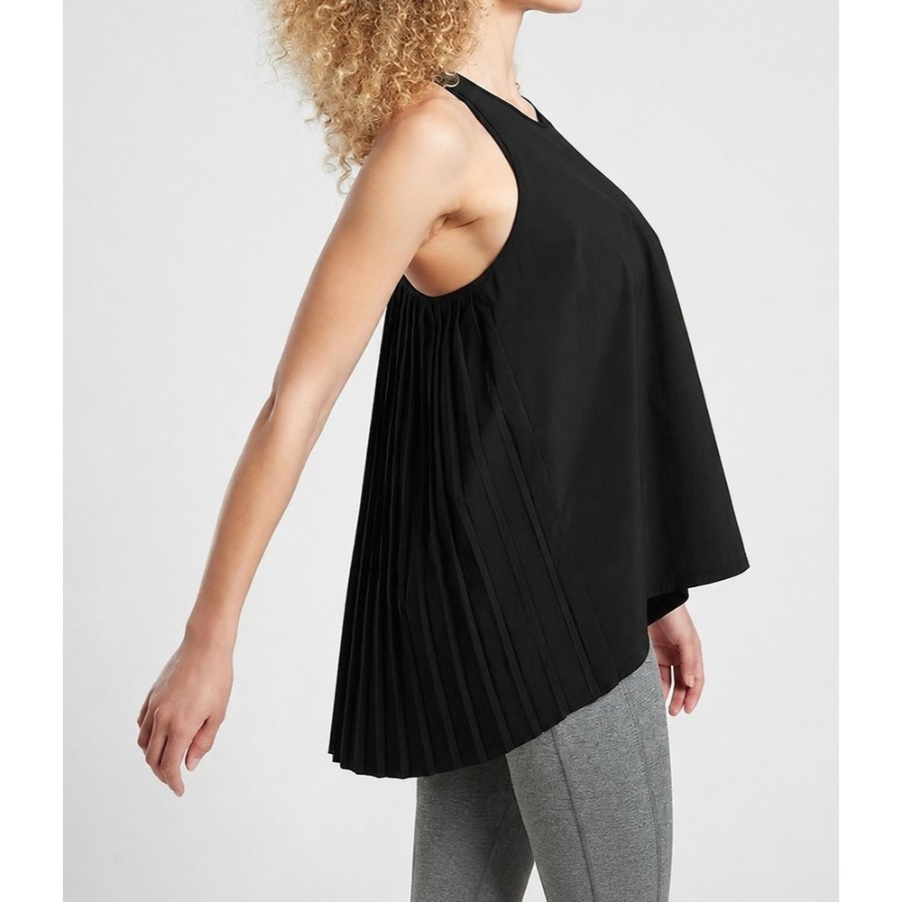 NEW Athleta Sojourn Tank Top Black Pleated Back Lightweight Travel XL Oversized
